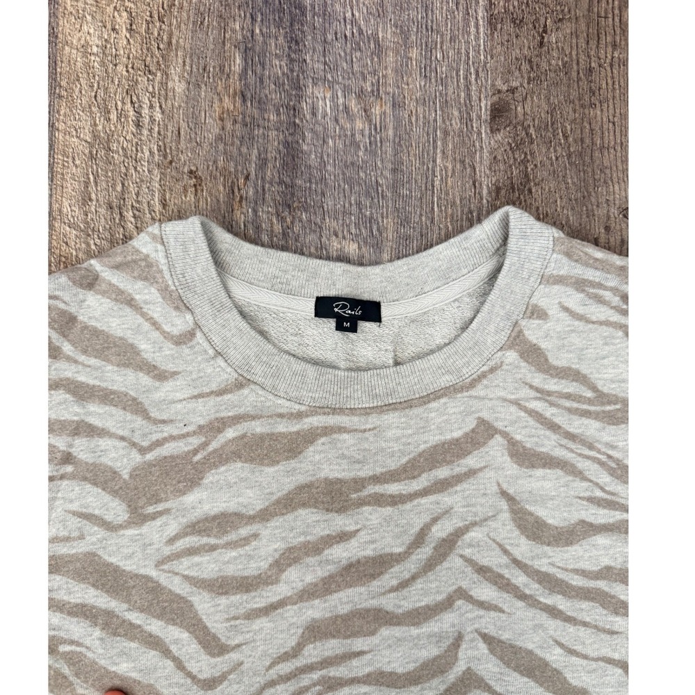 Rails Marlo Heather Grey Flocked Zebra Sweatshirt Side Zip Women's Medium - Picture 9 of 13